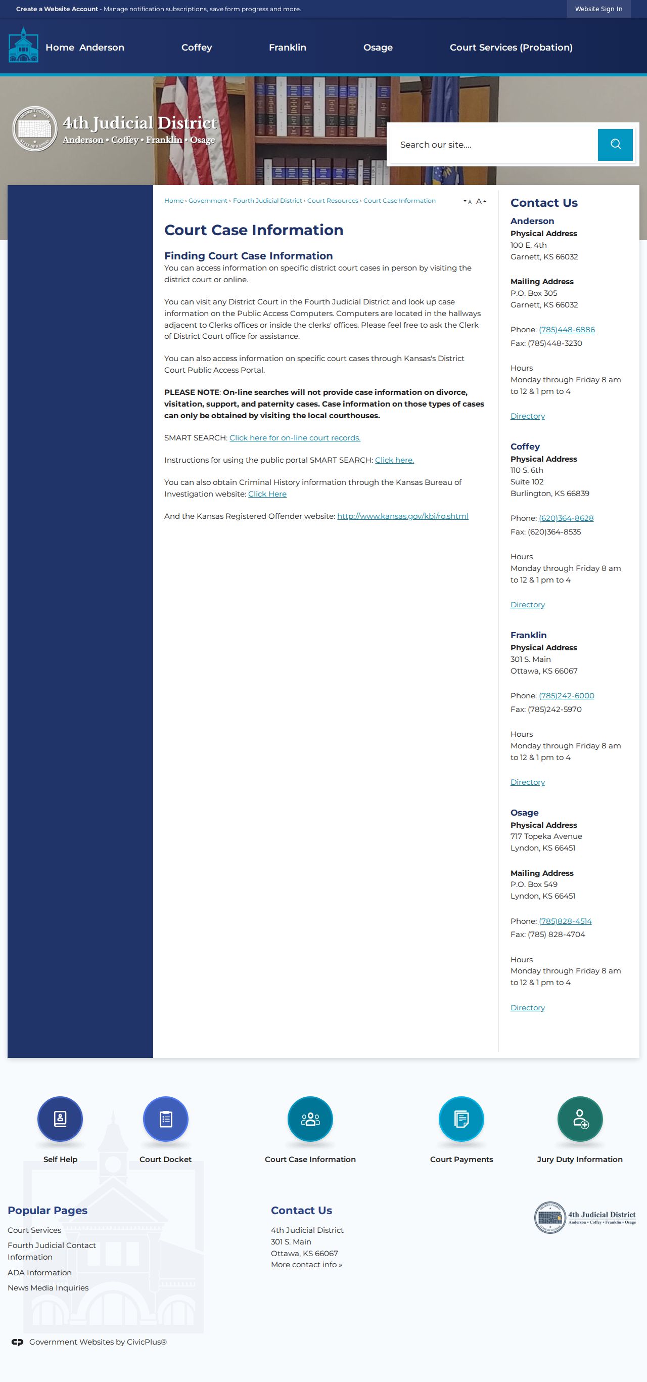 Coffey County case search information from the Fourth Judicial District