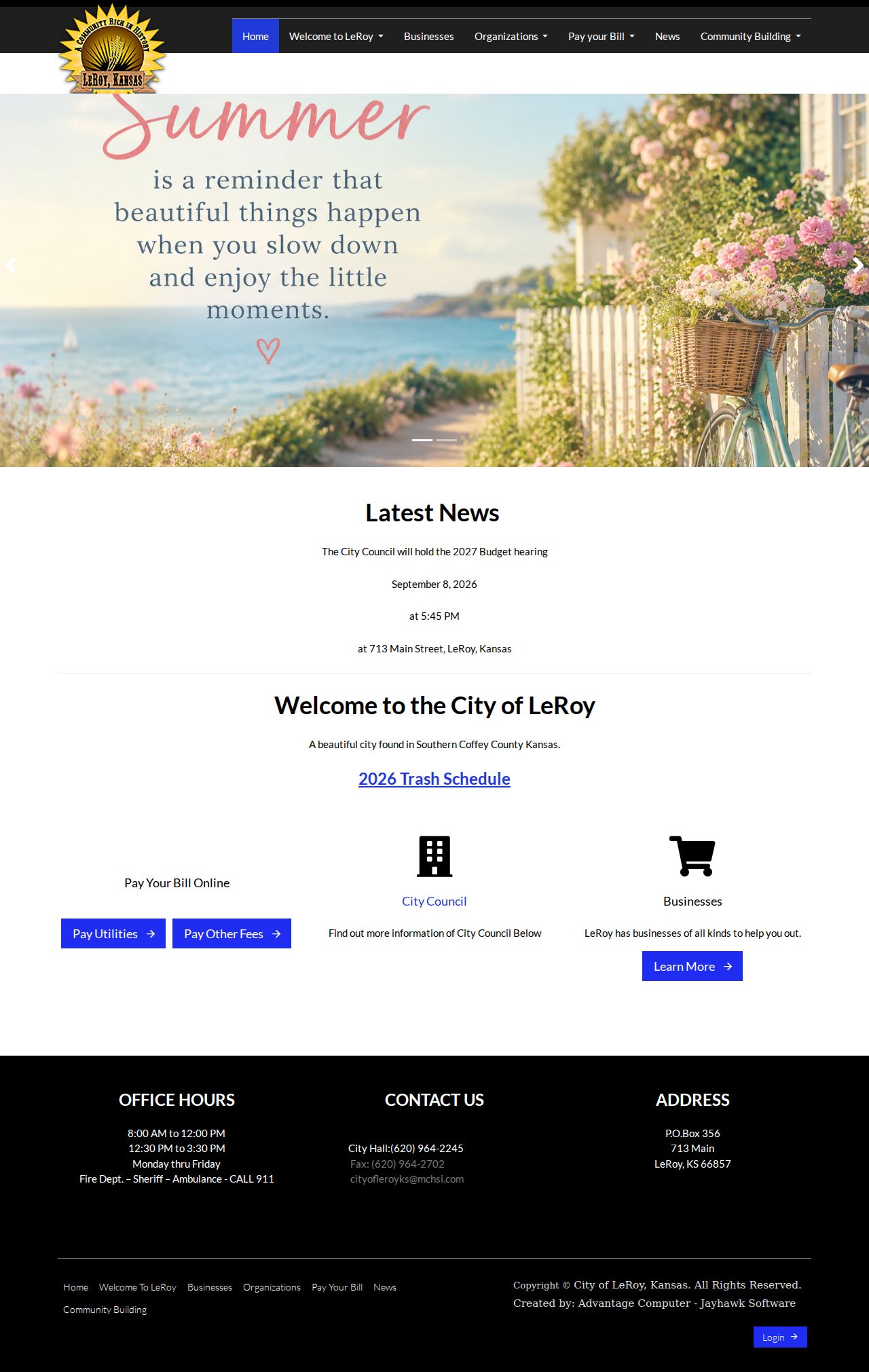 Official LeRoy website used for LeRoy court docket contact details